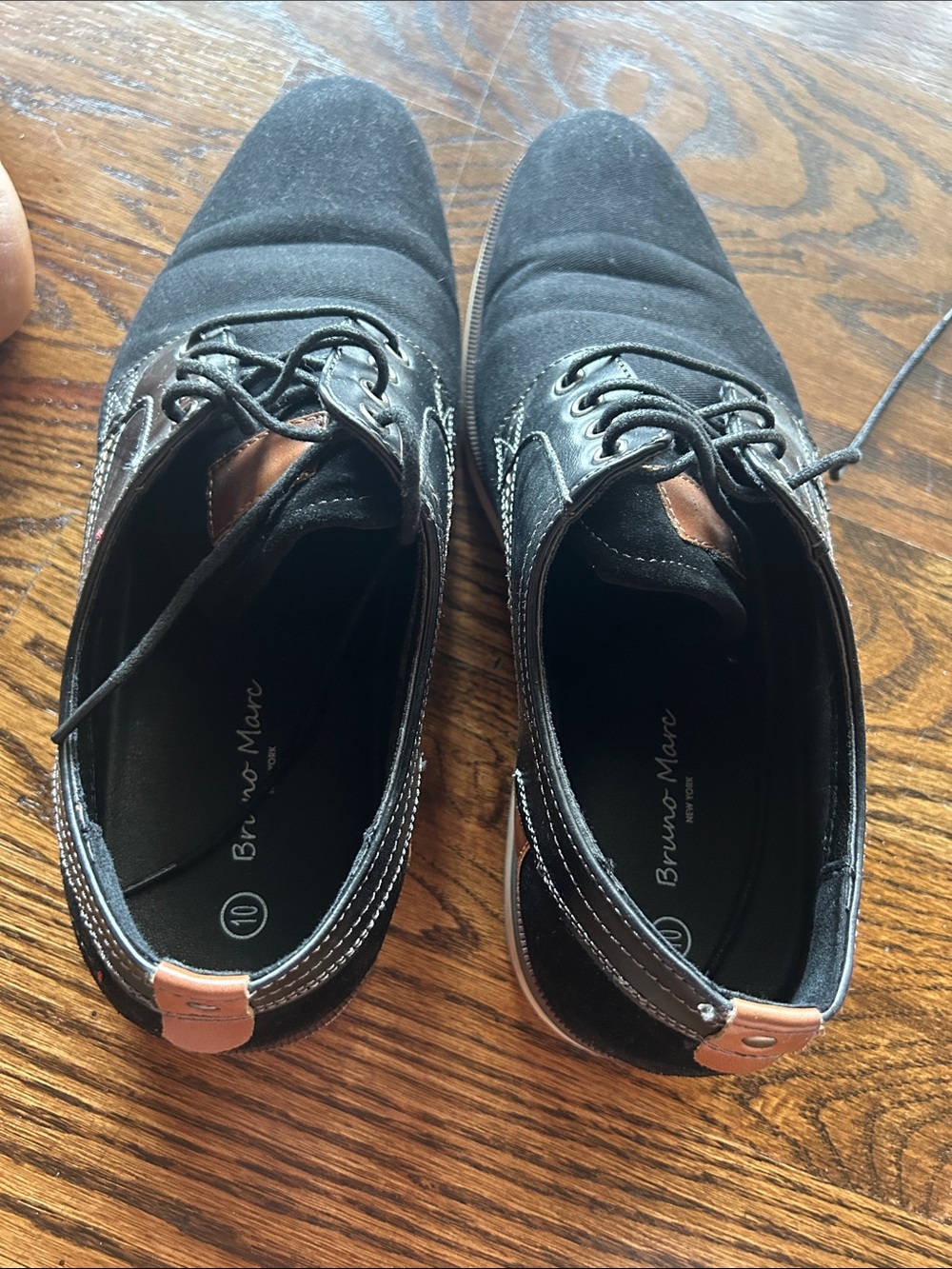 Bruno Marc Black Suede Lace-Up Oxfords with Brown Trim